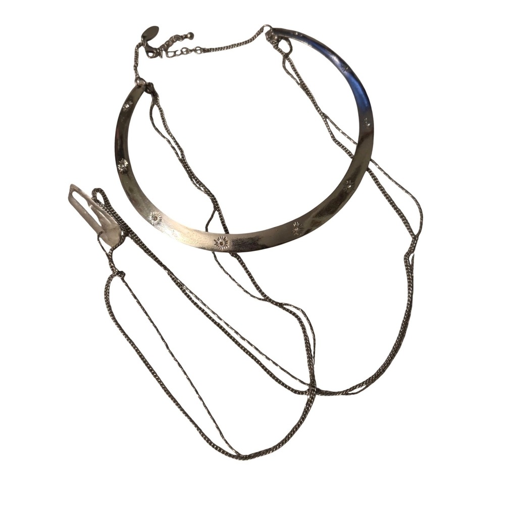 Charmed Circle Silver Tone Layered Sunburst Collar‎ Necklace Clear Quartz Point